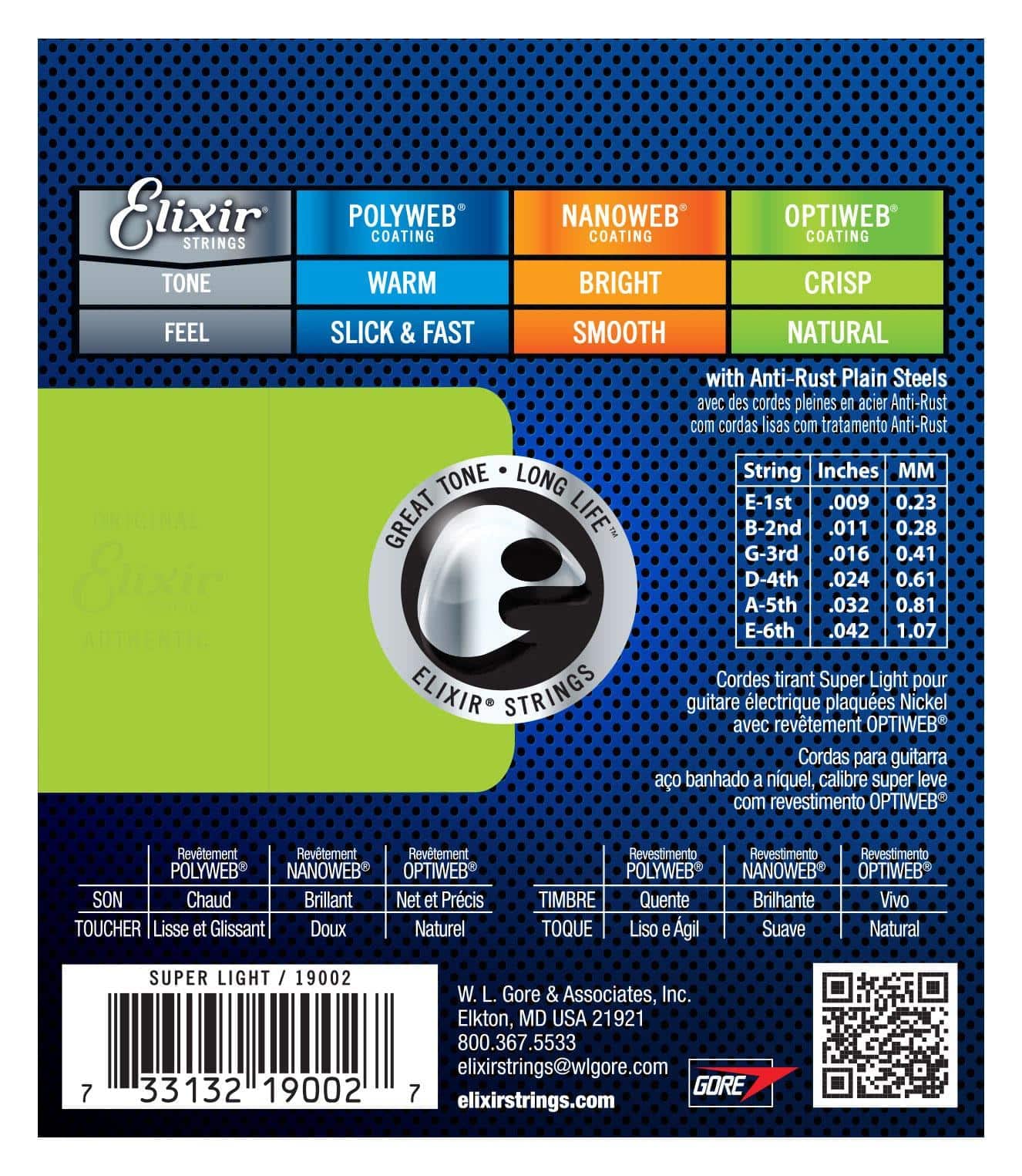 Elixir Electric Optiweb Super Light zestaw 3 strun do gitary elektrycznej, powlekanej stali niklowej, grubość: 009-042)