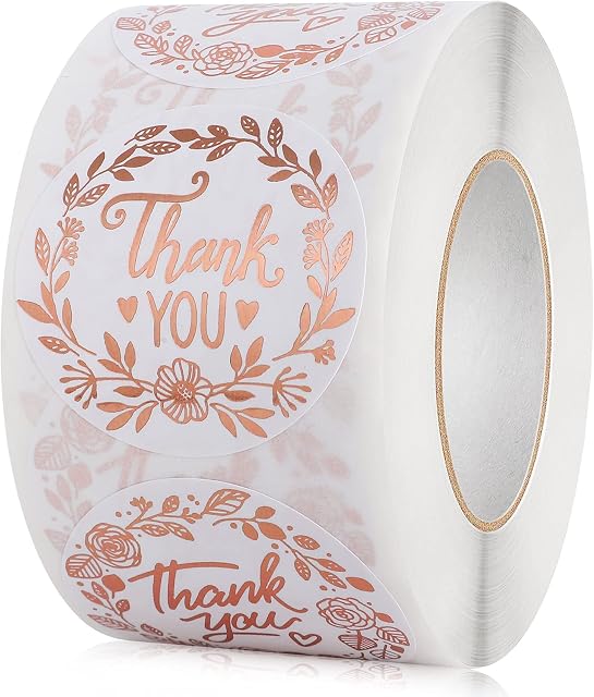 500 pcs Thank You Stickers, 2.5cm/1inch Rose Gold Kraft Paper Label Stickers Self Adhesive Gift Label Stickers Tag Stickers for Wedding,Birthday,Party Gift Wrap Bag