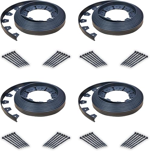 EasyFlex No-Dig Landsacape ribete con picos de anclaje, borde de jardín de plástico recto alto de 1.3 pulgadas, kit de 160 pies, color negro