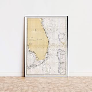 Historical Map Poster of Cape Canaveral to Key West 1933 Florida General 1112 | 11x17 12x18 16x24 24x36 Unframed Print Wall Art | Vintage Antique Rustic Gift | Home Office Decor