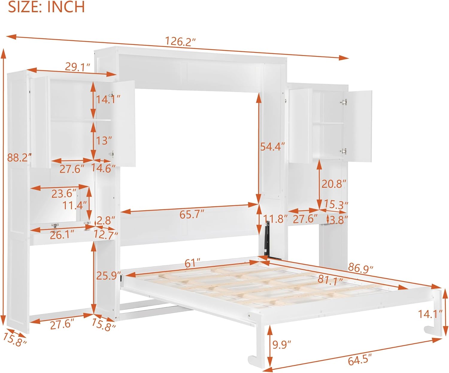 Merax Queen Size Murphy Bed with Desk, Storage Cabinets, Vanity and Mirror for Bedroom, Living Room, Apartment