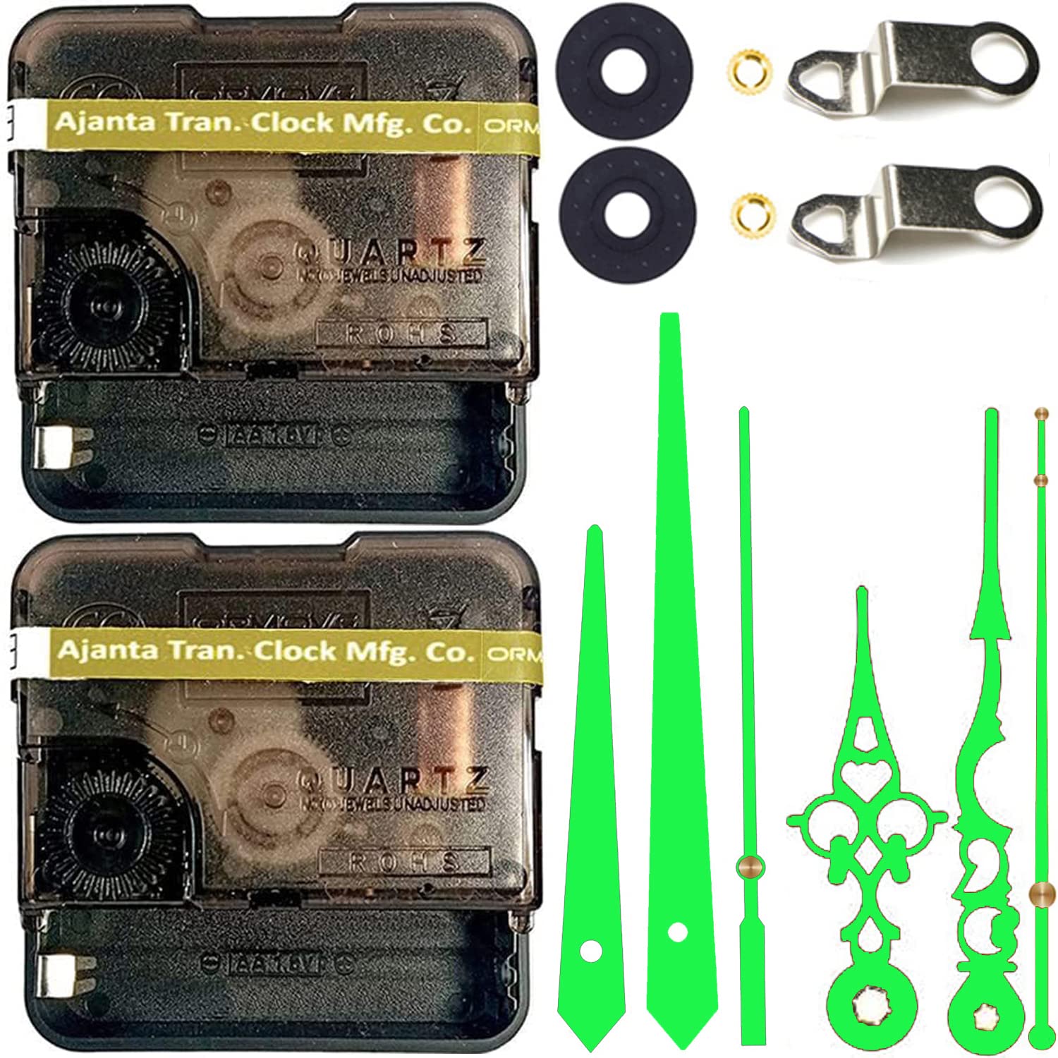 YONOTA® Combo of 2 Ajanta Mfg. Quartz Plastic Ticking 12 mm Wall Clock Movement Machine with Designer Metal Clock Hands Night Glow in Dark Night Vision (Needles : Antique Radium Parrot) (Radium)-image-32