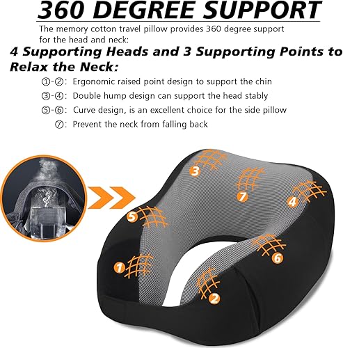 Miniatura 2 de Almohada de viaje, almohada de viaje para el cuello para diseño ergonómico de 360, espuma viscoelástica para descansar y viajar, suave y cómoda, se