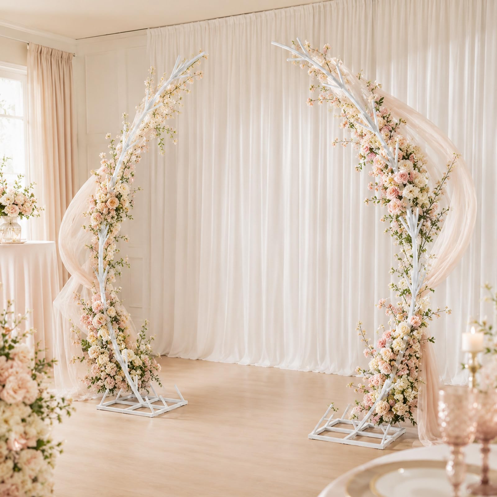 AUTUMFLATGAO Metal Arch Backdrop Stand 2 Pack, 7.2ft White Open Arch Backdrop, Sturdy Half Balloon Arch Stand for Weddings, Birthday Party, Photo Booth and Garden Parties