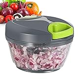 Ourokhome Manual Food Processor Vegetable Chopper, Portable Hand Pull String Garlic Mincer Onion Cutter for Veggies, Ginger, Fruits, Nuts, Herbs, etc., 500ml, Grey 500 ml Gray