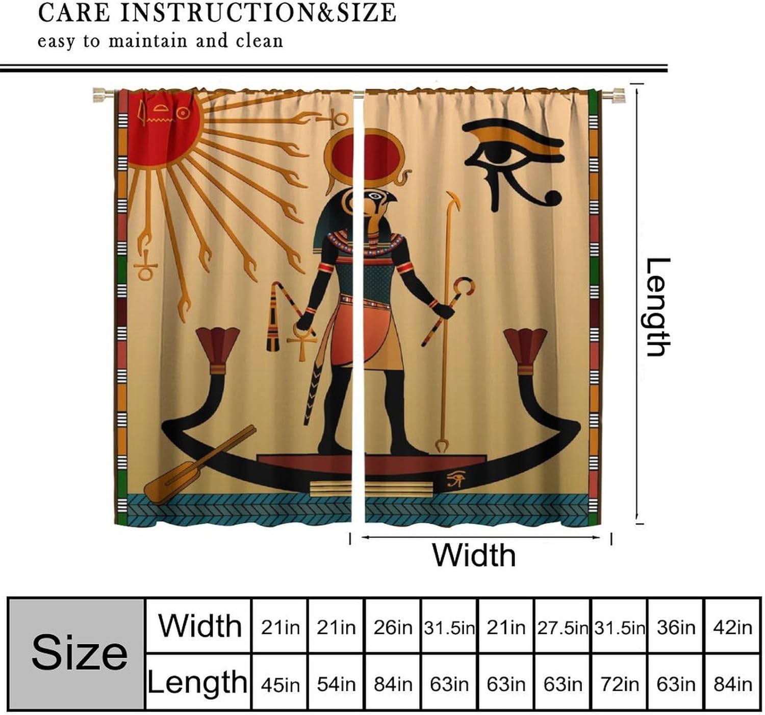 Retro Ancient Egypt Curtains,First Egyptian Pharaoh Sun-god Egyptian Eye of Horus Blackout Rod Pocket Window Treatments for Aldult Bedroom Living Kitchen Cafe Office Drapes 42" W X 45" L