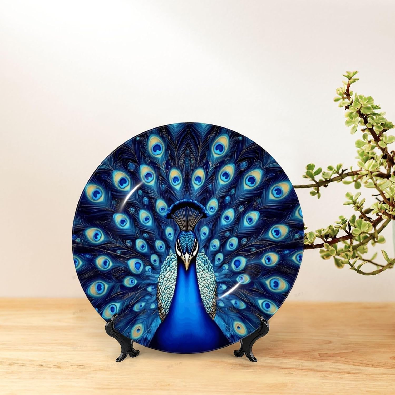 Beautiful Peacock Style Ceramic Plate Display Home Display With Stand Wall Hanging Plate For Home Decor 10 Inch
