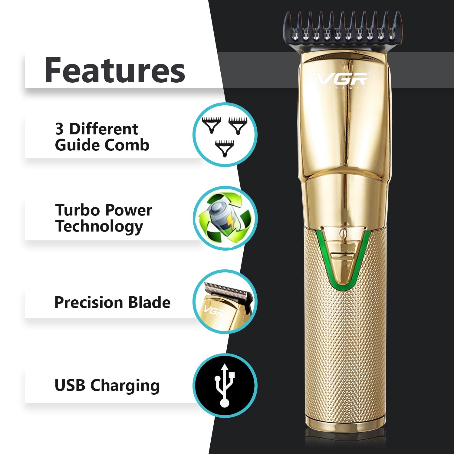 VGR V-903 Professional Hair Trimmer Gold description image