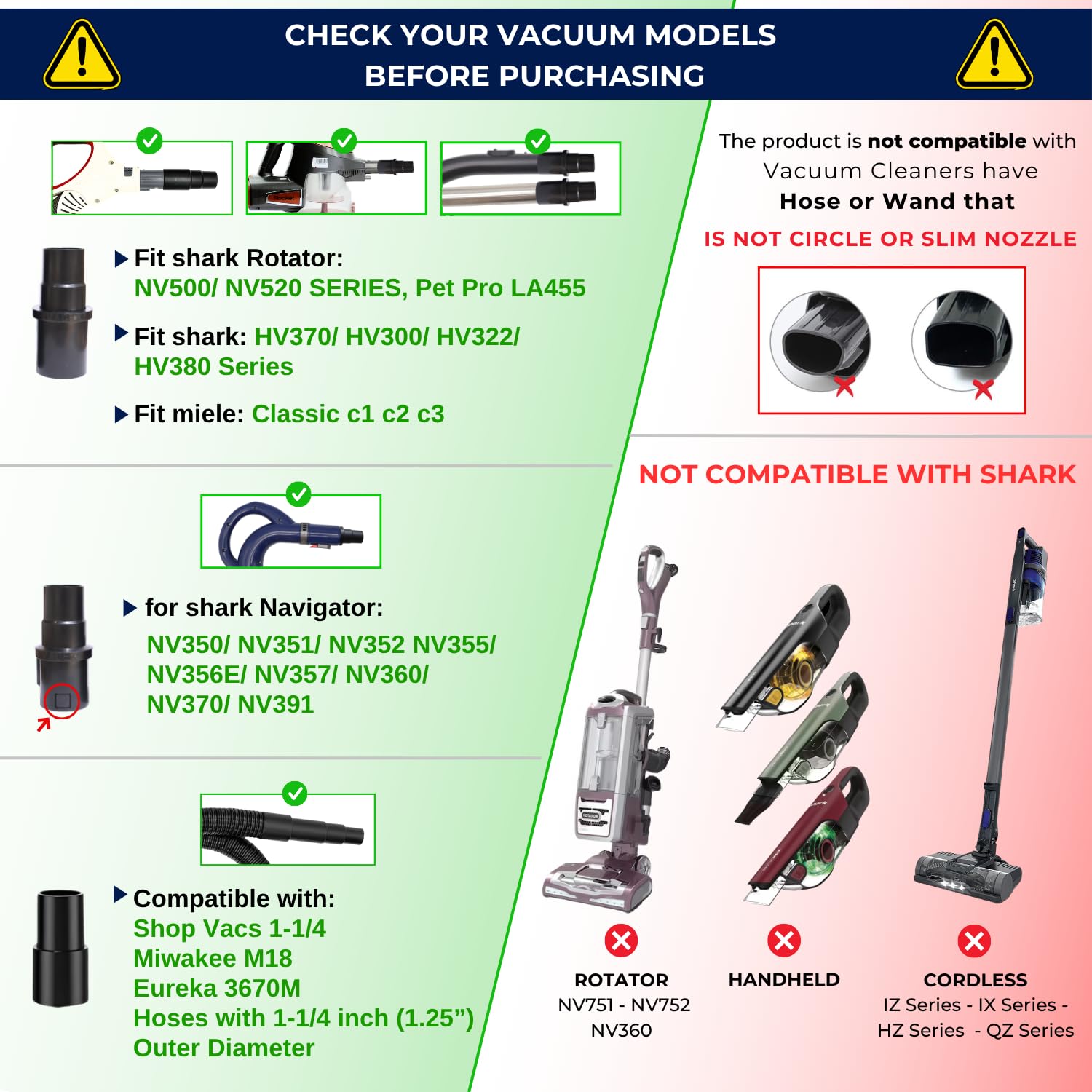 Accesorios para aspiradora Shark Navigator NV350 NV360 y Rotator NV500, accesorios de 1 1/4 pulgadas más adaptador de aspiradora compatible con aspiradoras Sharks