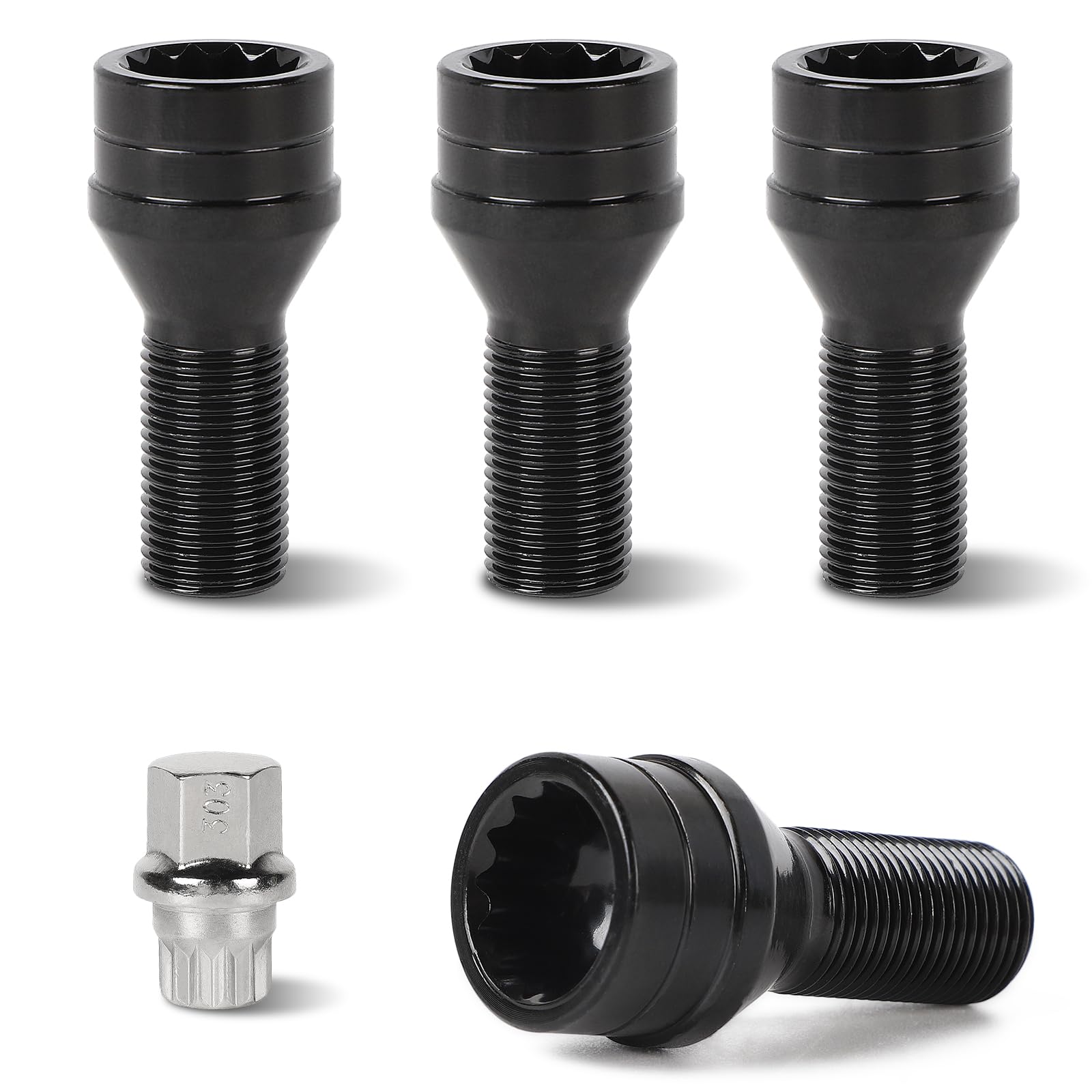 EFUTURETIME 4 x Bulloni Antifurto per Ruote M14 x 1,25 mm Bullone Ruota con un Dado di Sicurezza Compatibili con B-M-W & Mini (OE: 36136776076)
