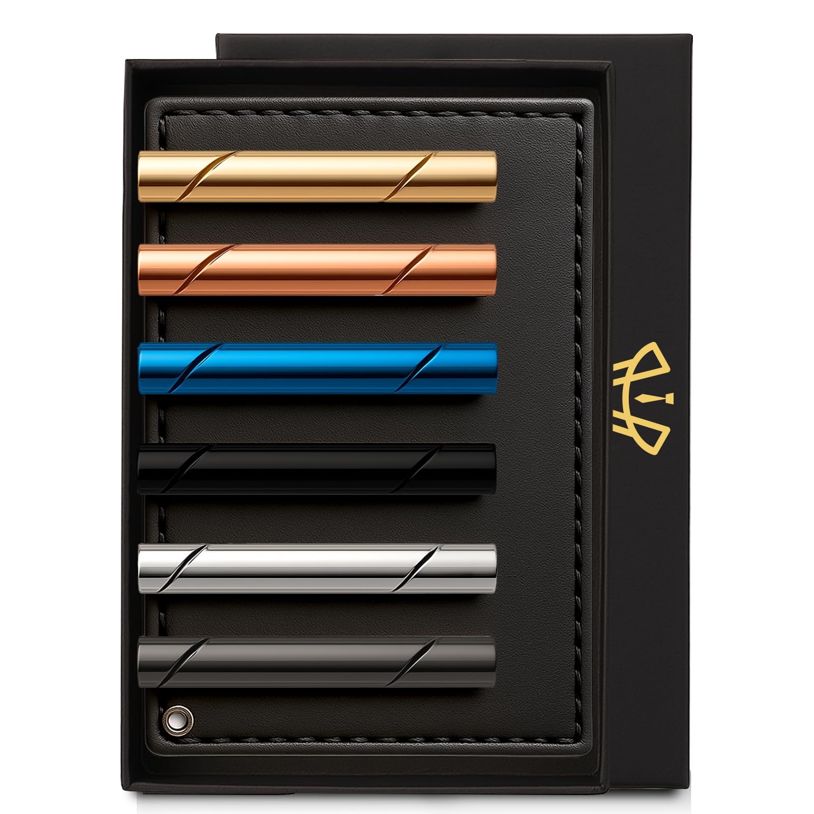 Pisacorbatas Hombre – Set de Pasadores de Corbata Brillantes y Mates, Clips Clásicos en Caja Regalo para Bodas, Negocios y Uso Diario