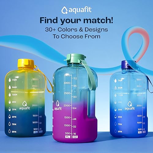 Miniatura 8 de AQUAFIT Botella de agua de medio galón con popote, botella de agua de medio galón con marcador de tiempo y asa, jarra de agua de galón sin BPA,