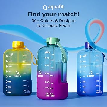 AQUAFIT 2 Pack - 2 x 64 oz BPA Free Sports Water Bottles With Straw - 1.9L Capacity - Gym, Fitness, On-the-go