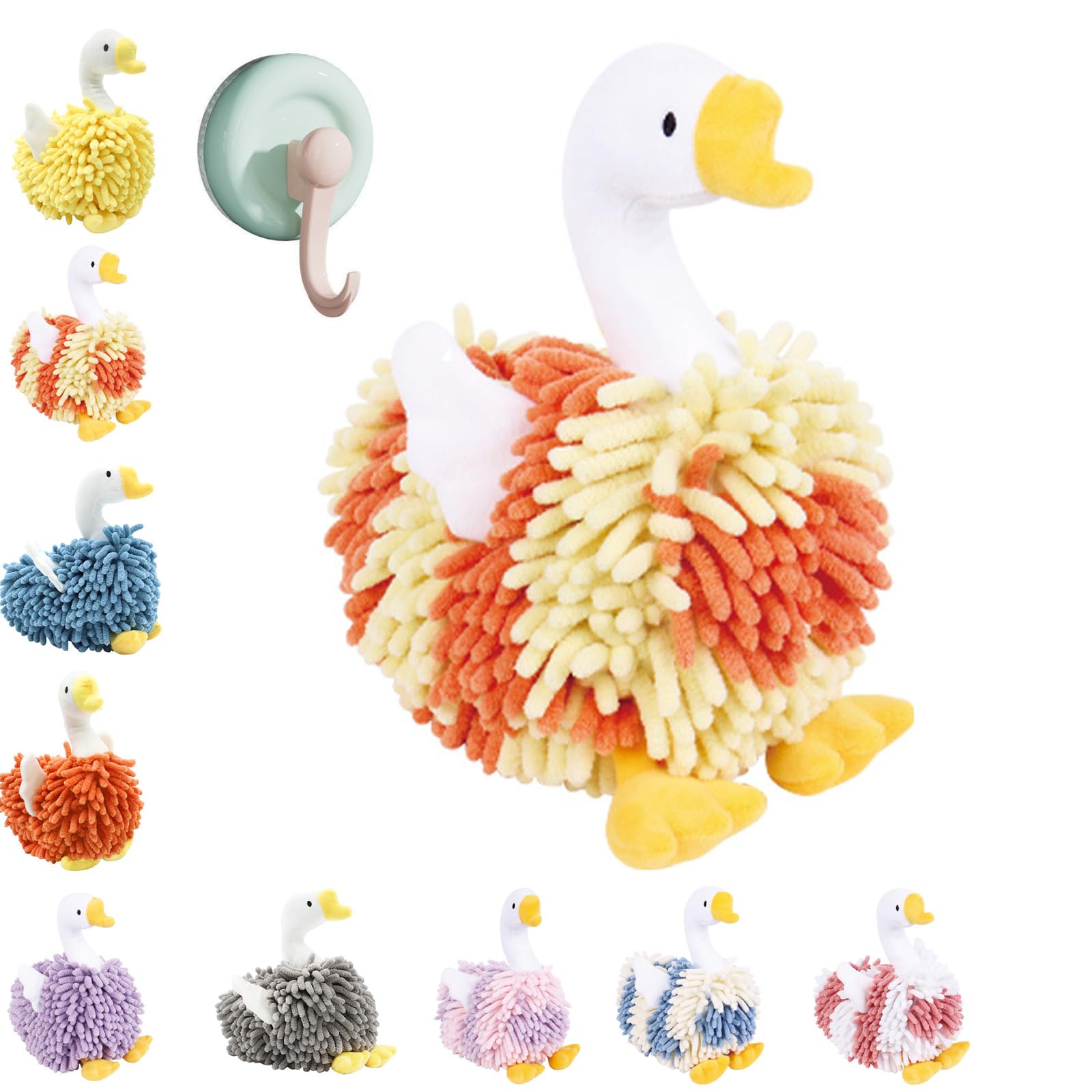 LLELEMAMO Duck Shaped Hand Towel, Swan Shape Fuzzy Ball Hand Towel, Microfiber Hand Towels for Bathroom, Cartoon Swans Chenille Hands Towels with Hanging Loop for Bath, Washstand (A)