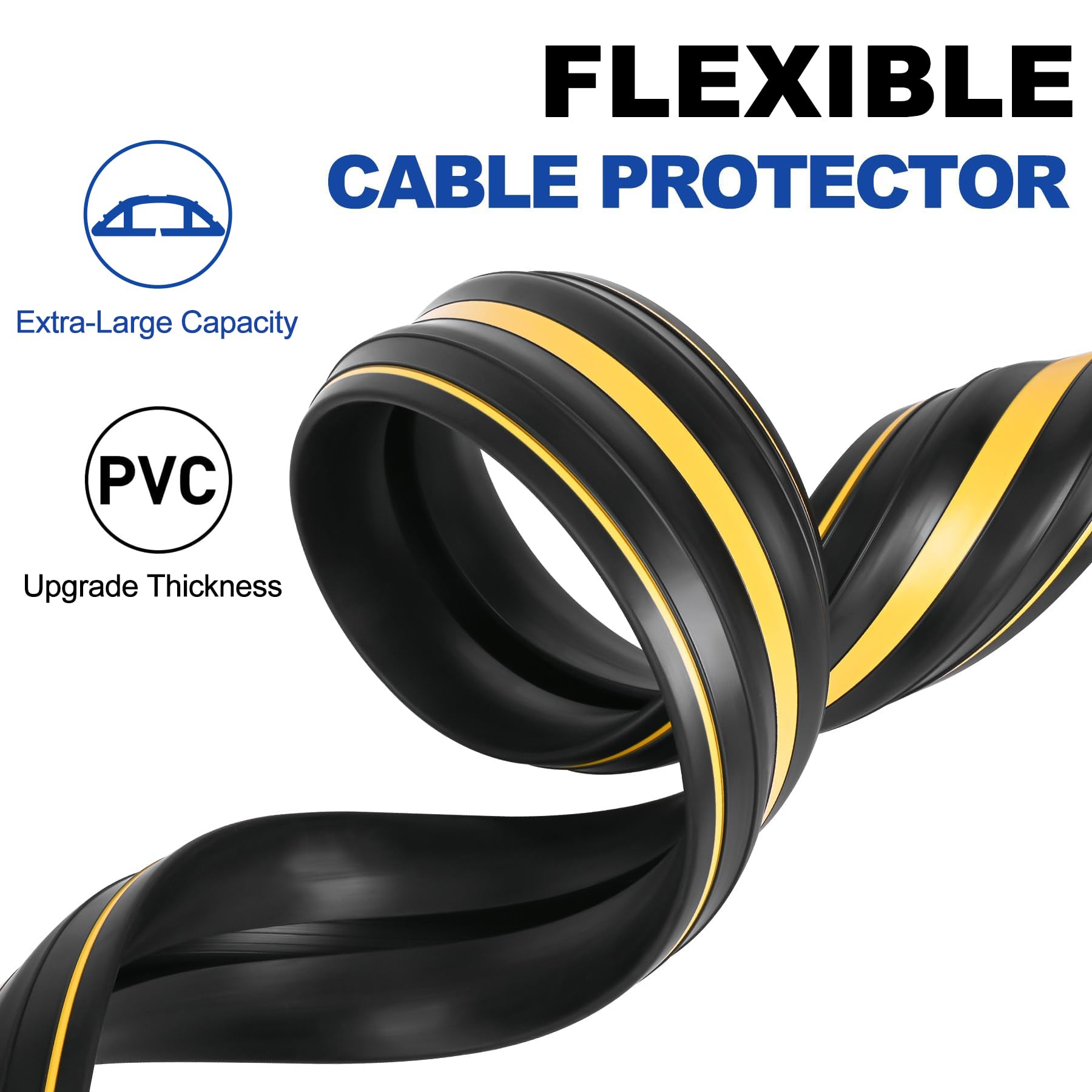 Papillon Protector de cable resistente, cubierta de cable de suelo de PVC, diseño fácil de desenrollar, evita riesgos de tropiezos para el hogar, la oficina y el uso al aire libre (negro, 10 pies x 2