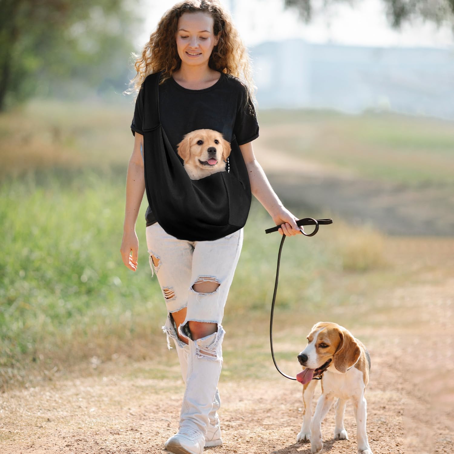 DBALL Bolso Perro Pequeño y Gato Bolso para Perros Pequeños 16.5lb Un Hombro Negro Mochila Perro Pequeño para Uso en Exteriores para Perros y Gatos Pequeños