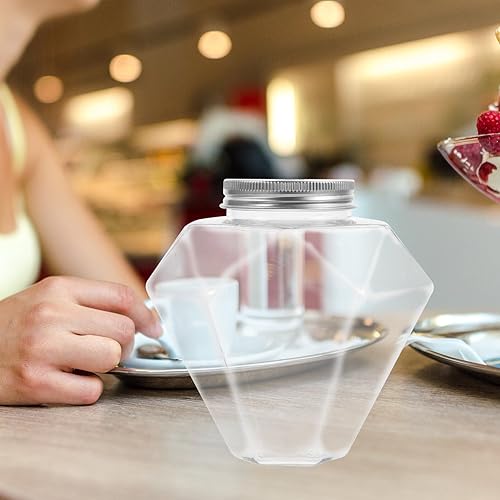 Miniatura 8 de Kichvoe Botellas de plástico transparente con forma de diamante con tapas, botellas transparentes pequeñas reutilizables de 17 onzas para