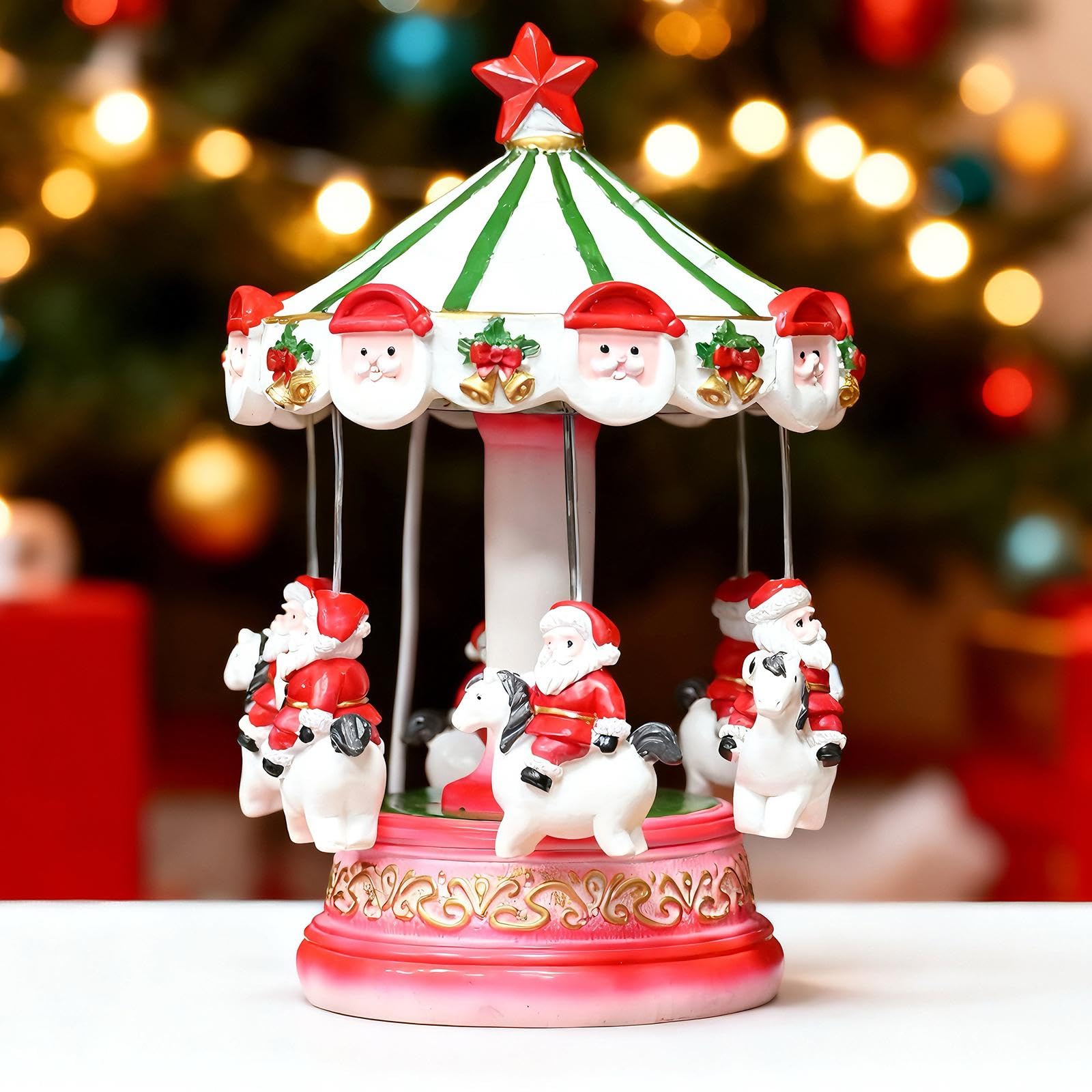 Oshhni Carrusel navideño de Papá con Luces y Figuras de Papá, Adorno de Escritorio Coleccionable único para Armario, Entrada o Interior.