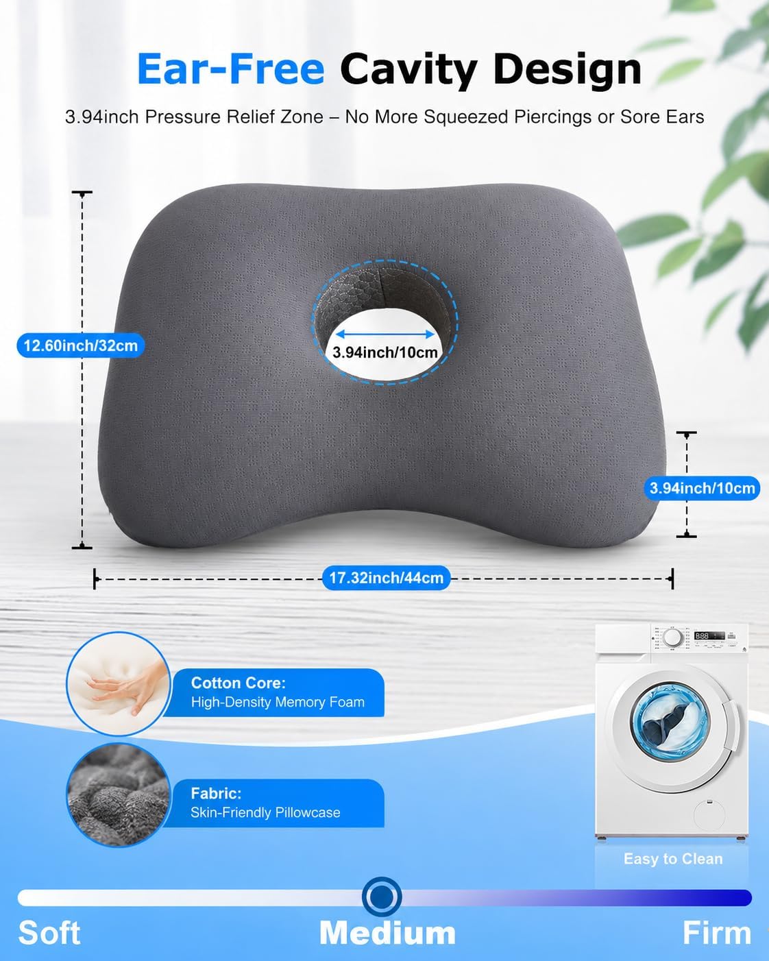Ear Piercing Pillow for Side Sleepers,Memory Foam Ear Hole Pillow