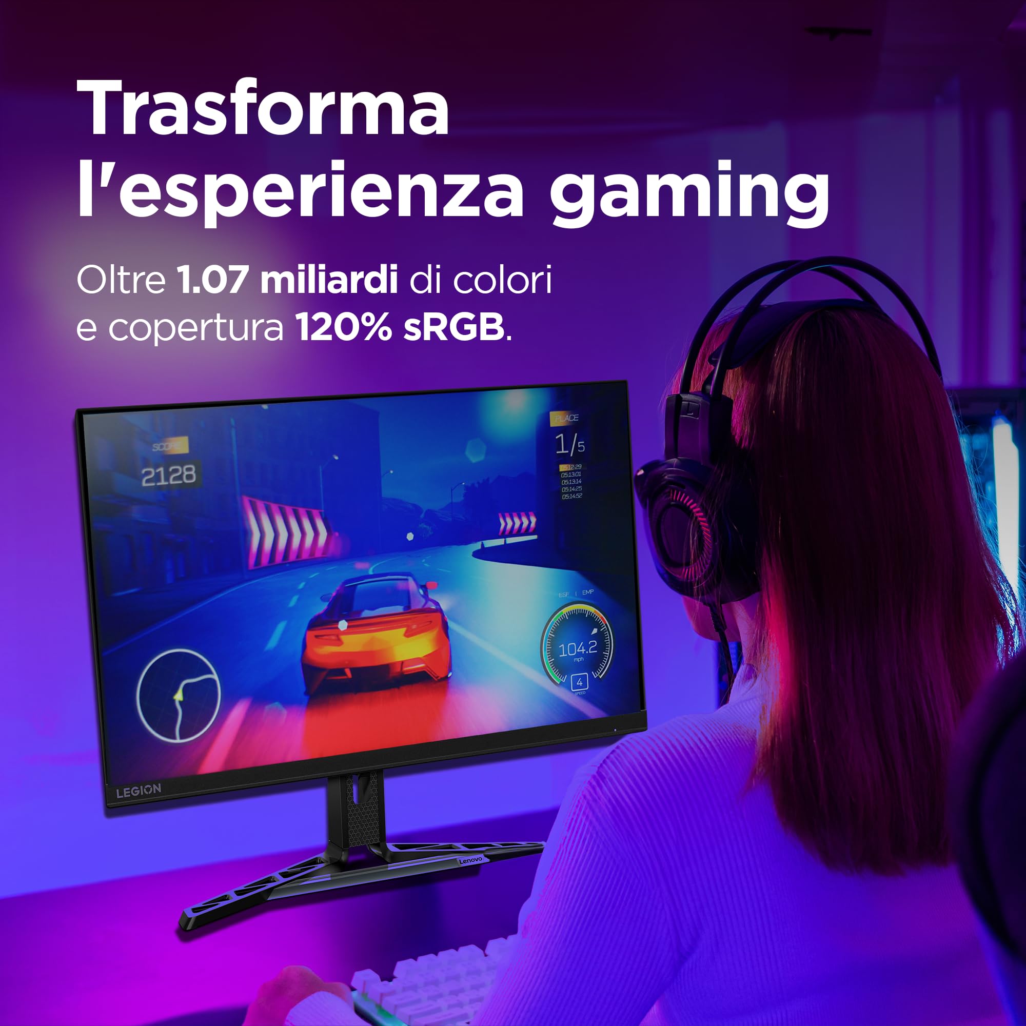 Lenovo Legion R27qe Gen 2 | Monitor Gaming 27" QHD (2560x1440), 200Hz, 0.5ms, IPS, 2x HDMI 2.1 e DisplayPort 1.2, Cavo DisplayPort incluso - Ideale per Esport, FPS e Console