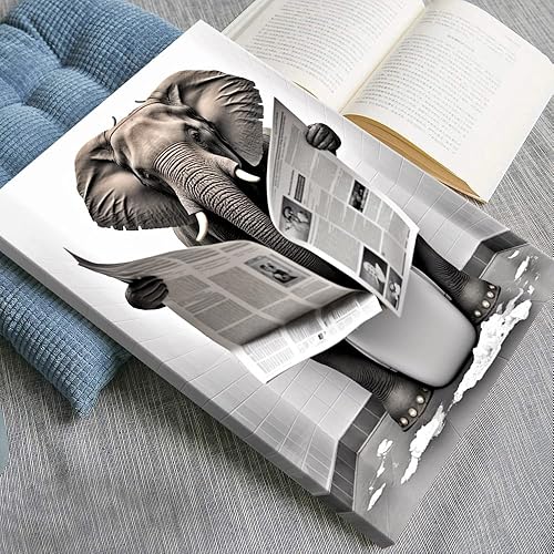 Miniatura 6 de KOEUIRW Divertido lienzo de elefante para baño, póster de elefante lindo en el inodoro, impresiones de animales en blanco y negro, pintura