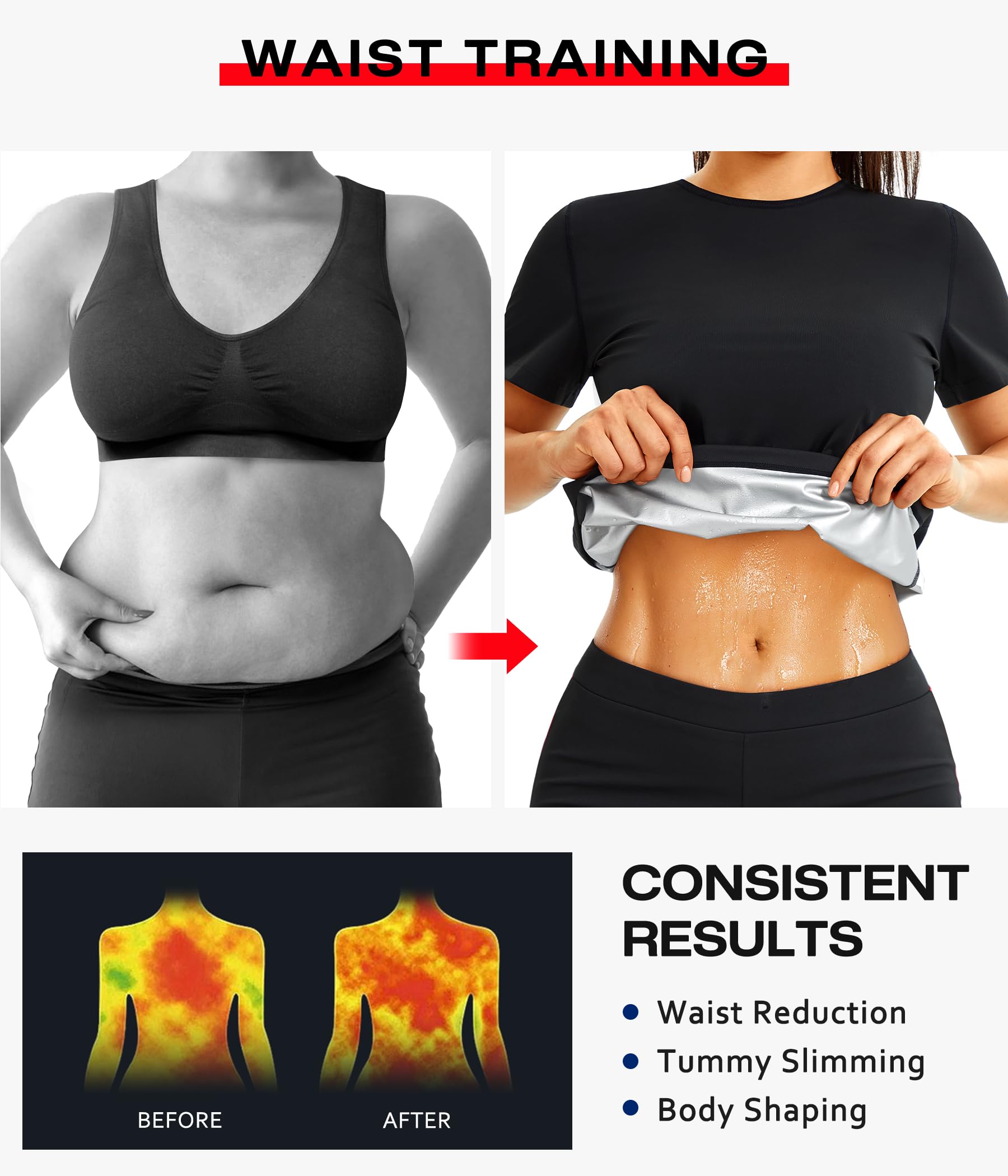 KUMAYES Maglietta Sauna Canotta Dimagrante donna Gilet da Sauna Snellente Maglietta Sportivo Manica corta tuta termica Allenamento Fitness