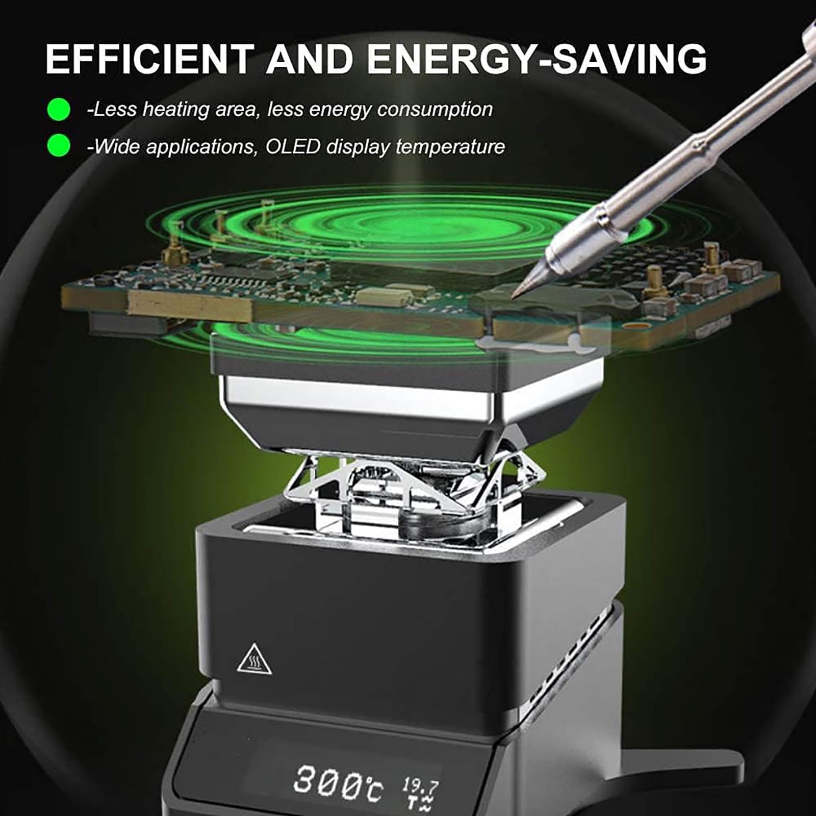 Placa caliente de soldadura digital, mini estación de precalentador de placa caliente con controlador extraíble, área de calefacción de 30 x 30 mm y constante inteligente de 100-300 °C, calentamiento