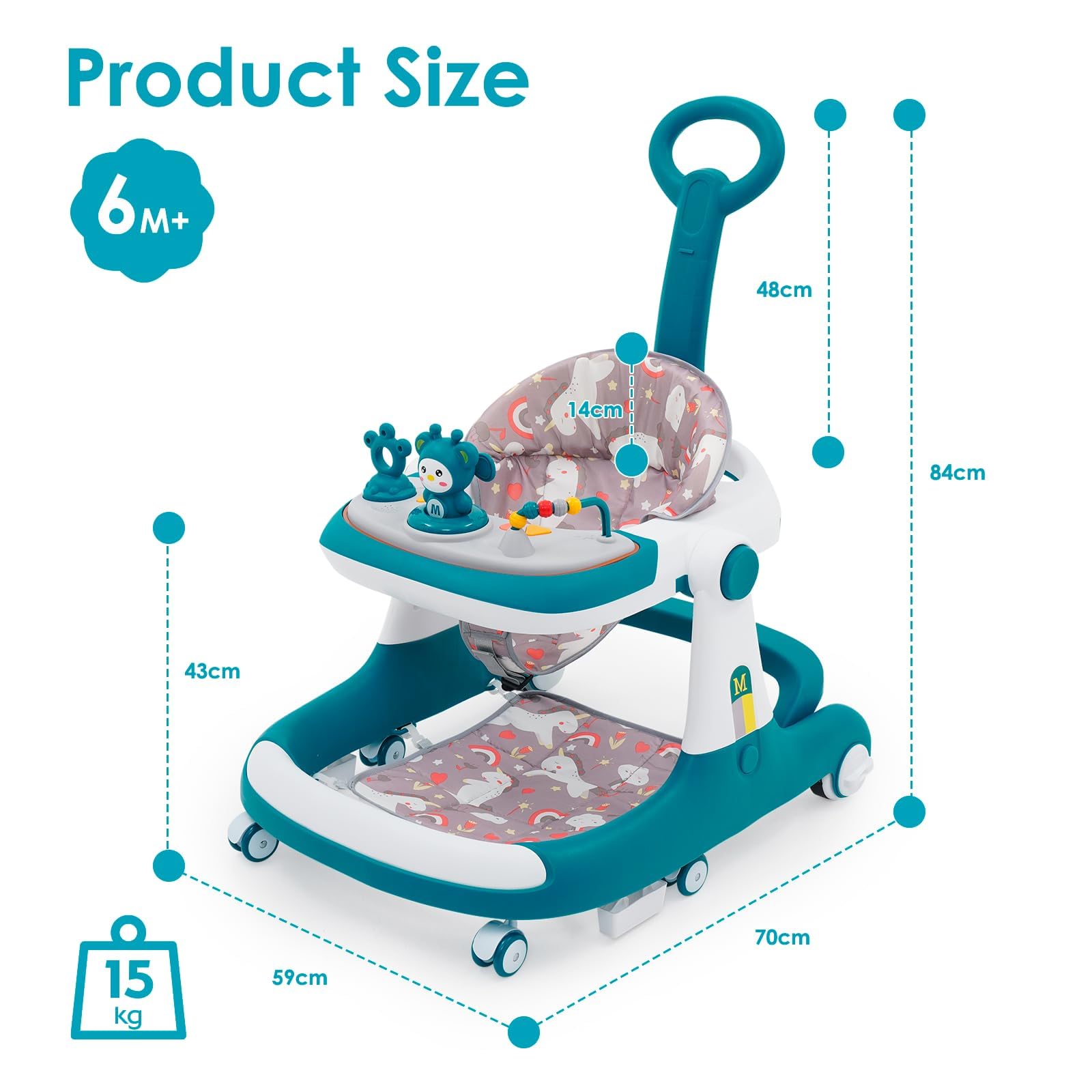 Andador para Bebés,Andador Multifunción 3 en 1 Antivuelco para niños Pequeños,Andador para Empujar,con Ruedas,Freno,asa de Empuje y Mesa Extraíble para Bebés y niños