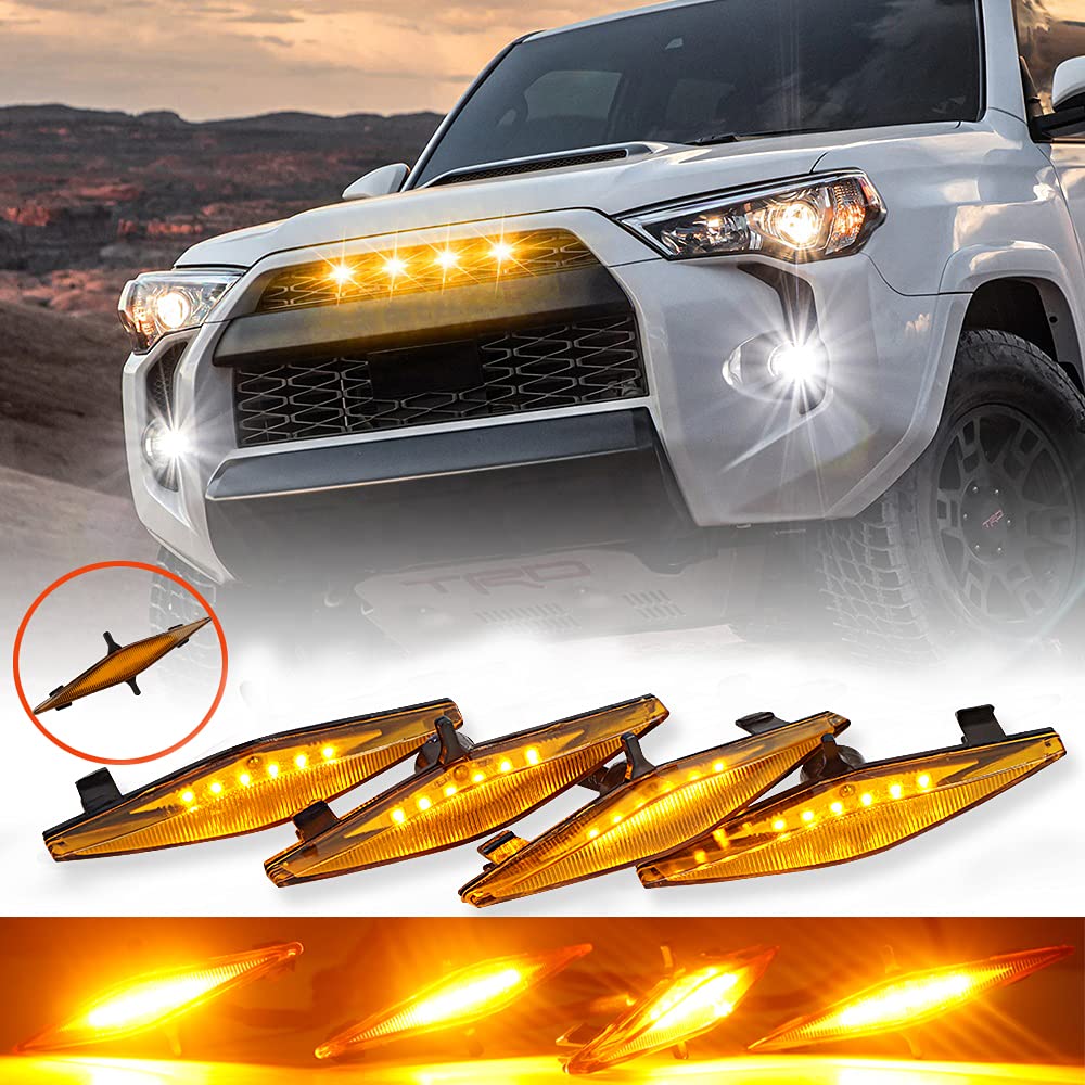 FUNGORGT 4Runner Led Amber Lights with Fuse and Instruction for 2014-2019 Toy ota 4Runner TRD Pro Grille, Including SR5, TRD off-road, Limited, TRO Pro 4 PCS Yellow shell Amber Front Grille light