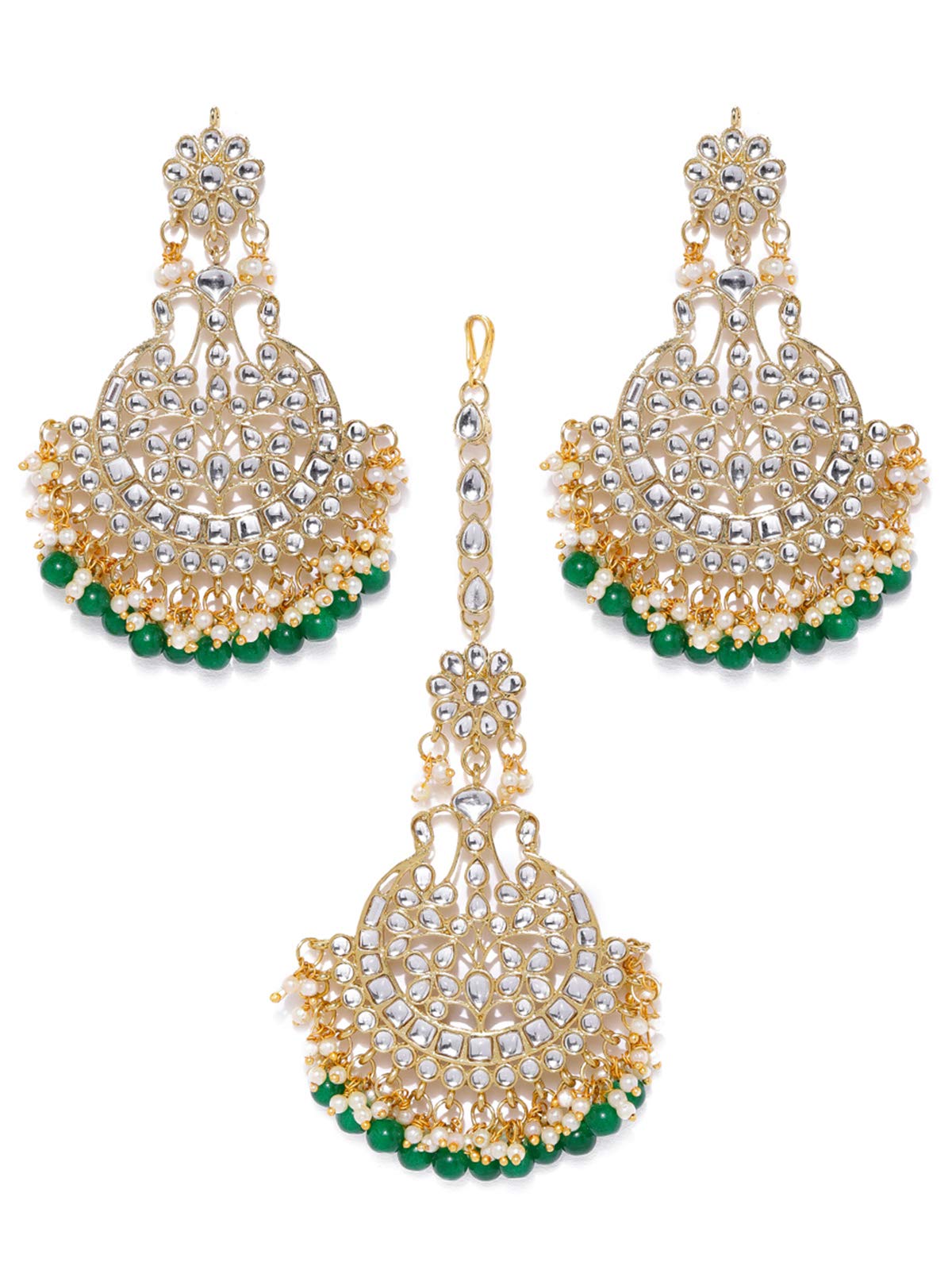 Zaveri Pearls Gold Tone Kundan & Green Beads Traditional Earring & Maangtikka Set For Women-ZPFK8540 (B07PG7SWP6) Amazon Price History, Amazon Price Tracker