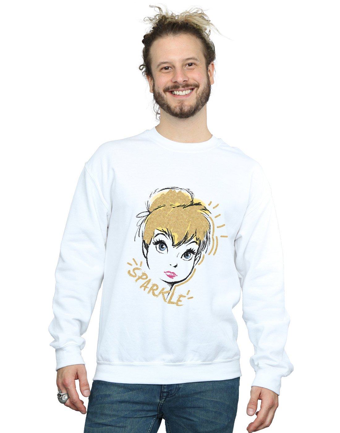 Disney Men's White Tinkerbell Sparkle Sweatshirt Large