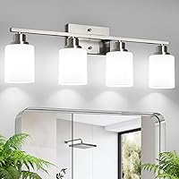 Vista 1 de Ascher Bathroom Light Fixtures, 4-Light Vanity Light Over Mirror, Brushed Nickel Wall Sconces with Milky White Frosted Glass Shades, Wall Lamp for
