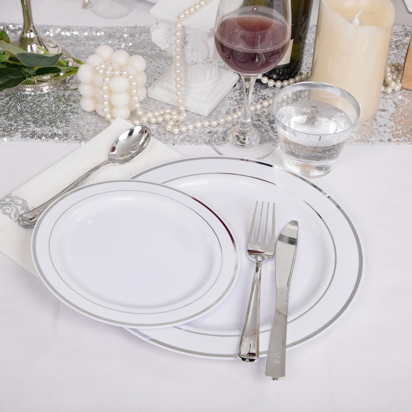 Silver Dinnerware Set - 350 Pcs Disposable Plates -4