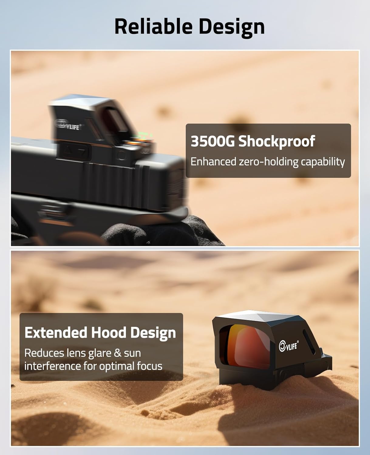 CVLIFE WolfCovert X 3 MOA Dot & 32 MOA Circle Red/Green Dot Sight for RMS RMSc, Motion Awake Fiber Optic Scope for Compact Pistol, 3500G Shockproof Open Reflex Sight with Adapter for RMR/MOS/Picatinny