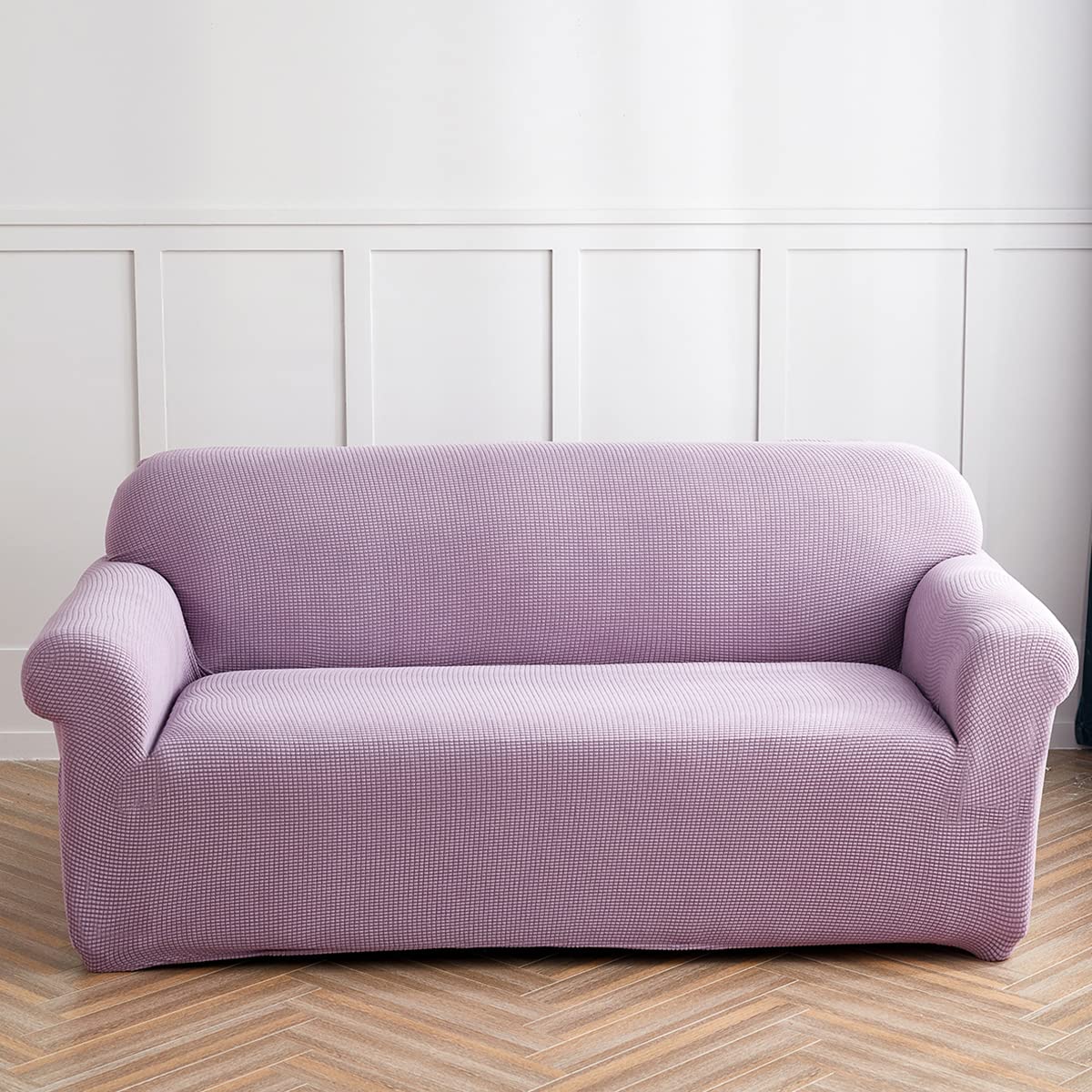 Copridivano moderno ed elegante per divano a 3 posti, resistente protezione per mobili, 1 pezzo con fondo elastico in schiuma antiscivolo (viola)
