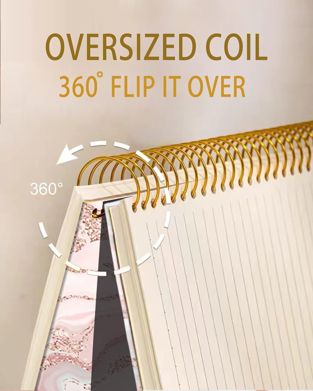 iampanda Spiral Journal Notebook,Strong Twin-Wire Binding with Premium Paper for Girl Women,60 Sheets A5 College Ruled Notebook/Journal,Perfect for School Office Home Gifts,Modern Rose Gold Glitter - Image 3