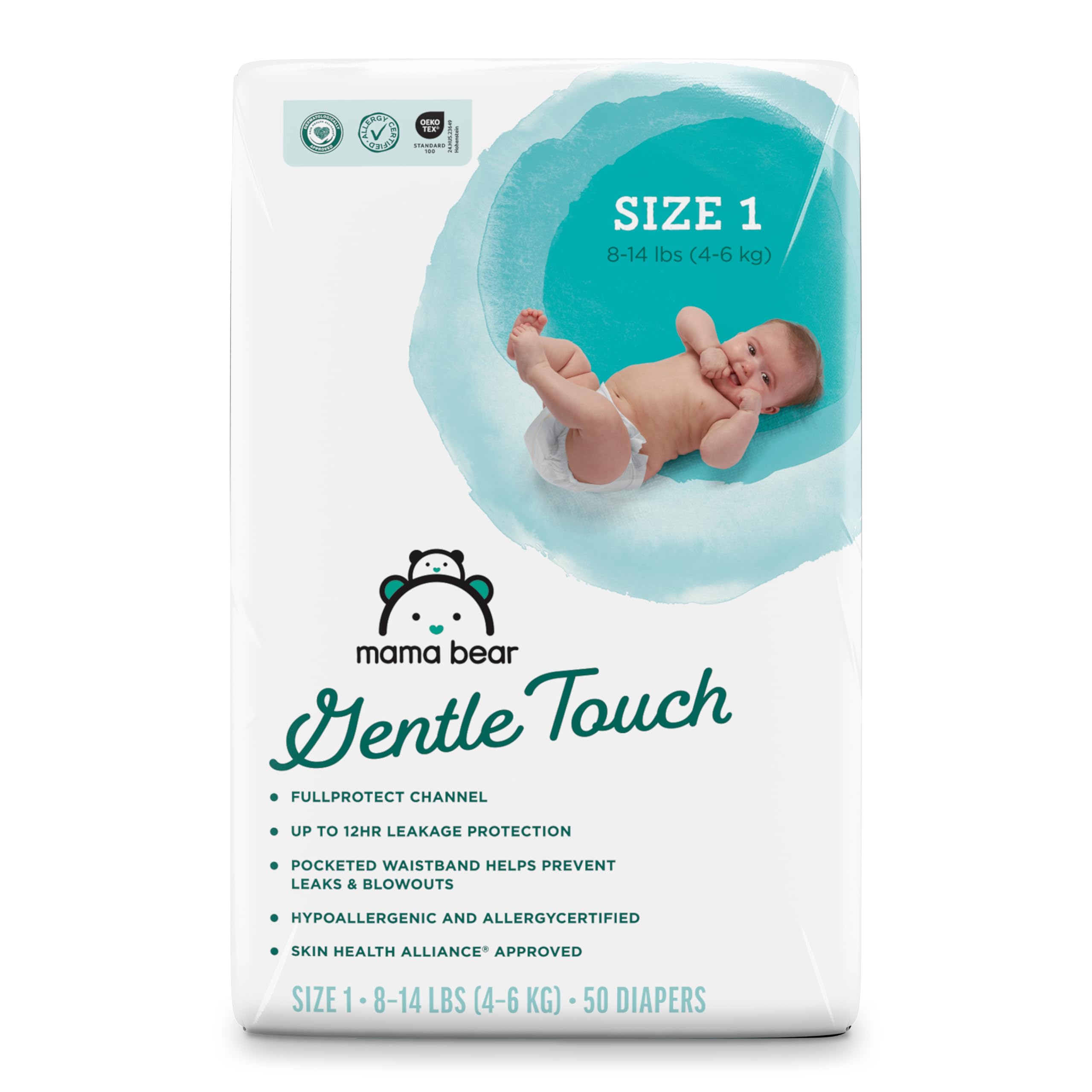 Amazon Brand - Mama Bear Gentle Touch Diapers, Hypoallergenic, Leakage Protection, Size 1, 50 Count