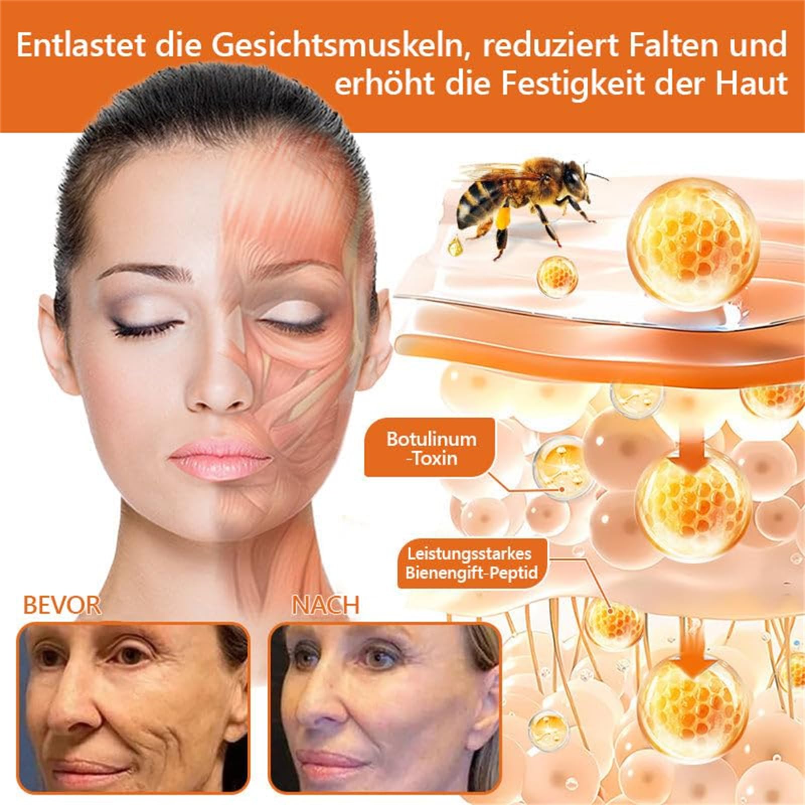 Spzv Bienengift StraffendeSerum Stick, Fortschrittliches Bienengift Straffende Creme Hautfeuchtigkeit, Spzv Bienengift Stick Sanfte Faltenentfernung für jeden Hauttyp (1)