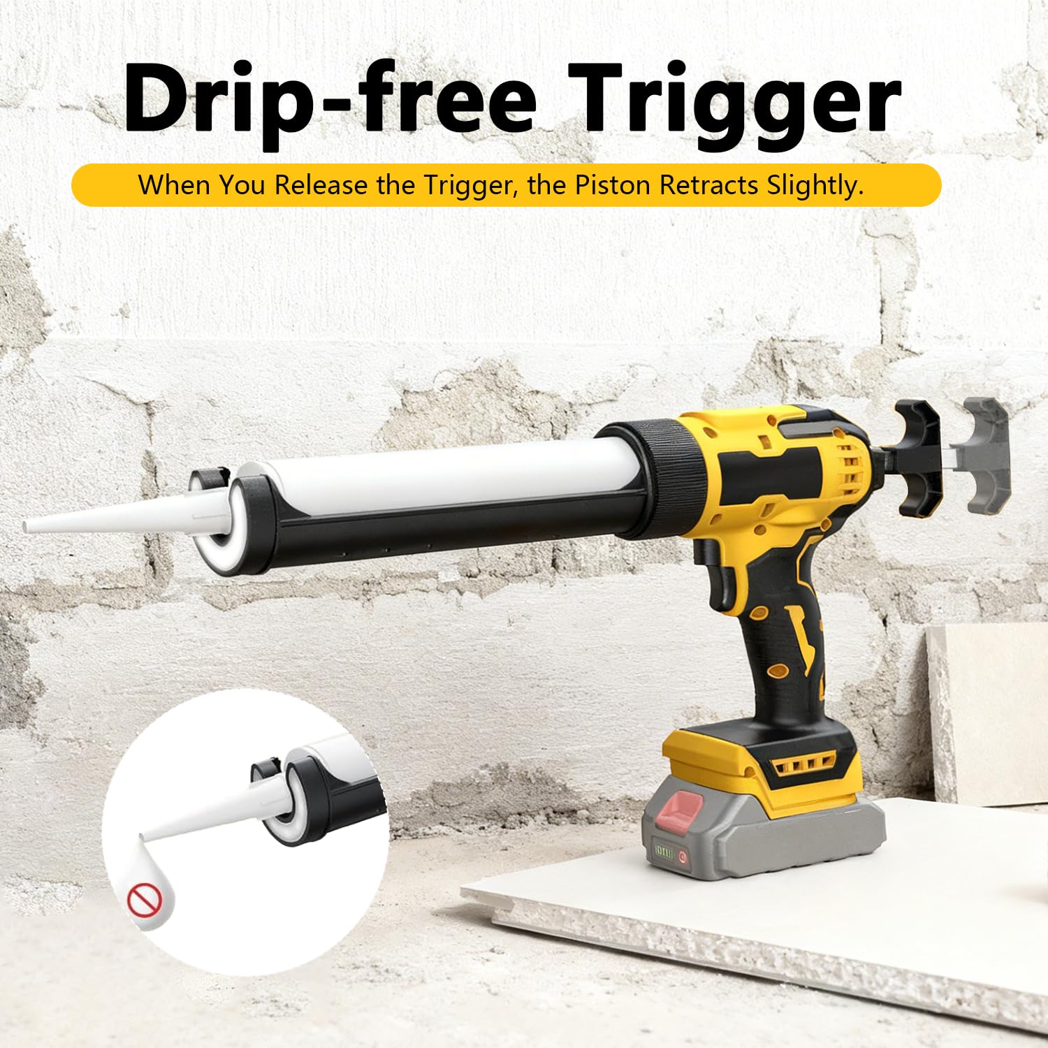 Pistola de calafateo inalámbrica compatible con batería Dewalt de 21 V, pistola selladora de silicona con luz LED y 6 velocidades ajustables, pistola de calafateo eléctrica antigoteo para llenado y