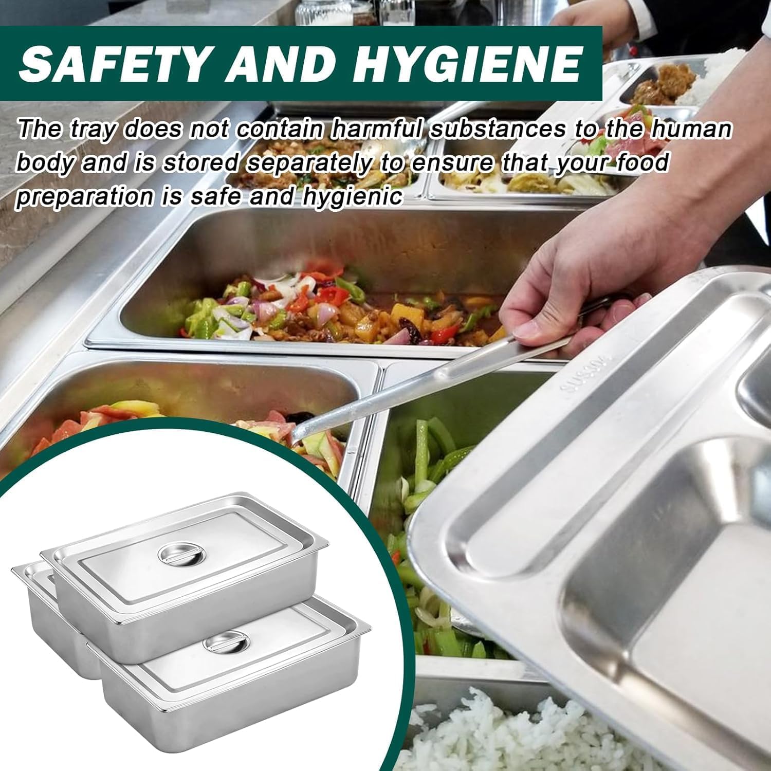 6 recipientes GN 1/3, 32,5 x 17,5 x 10 cm, acero inoxidable con tapa, recipientes gastro para comida, tartas, sartén de hotel, mesa