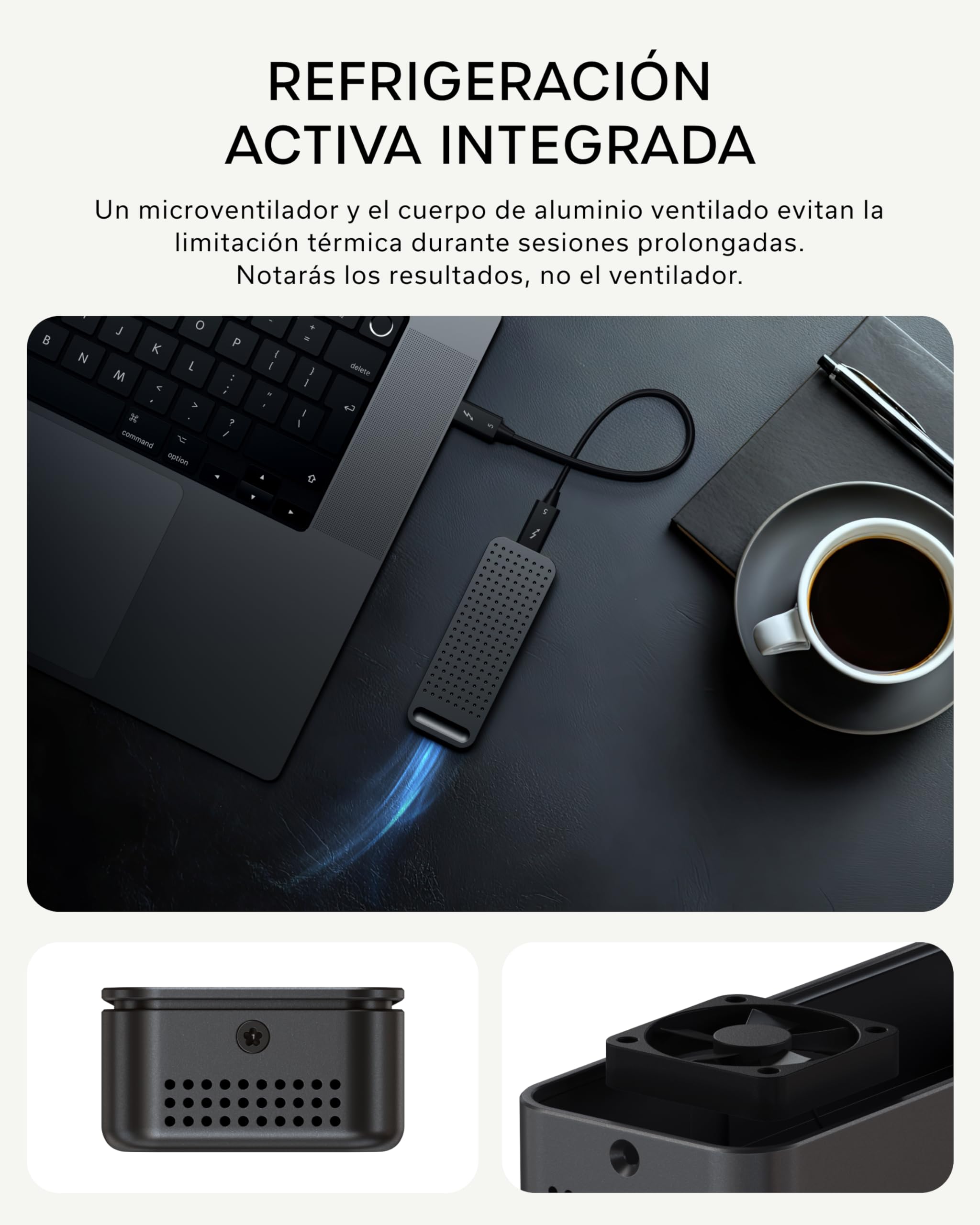 SATECHI DotDisk Carcasa SSD M.2 NVMe 80Gbps, USB4 V2, Negro Espacial | En aluminio con refrigeración activa, transferencia ultrarrápida, compatible con Thunderbolt 5 y USB4