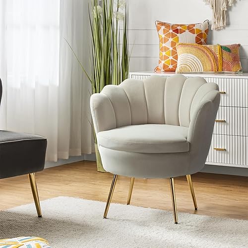 Miniatura 1 de HULALA HOME Silla decorativa moderna de terciopelo con respaldo en forma de concha, bonito sillón para sala de estar, dormitorio, sillón con patas