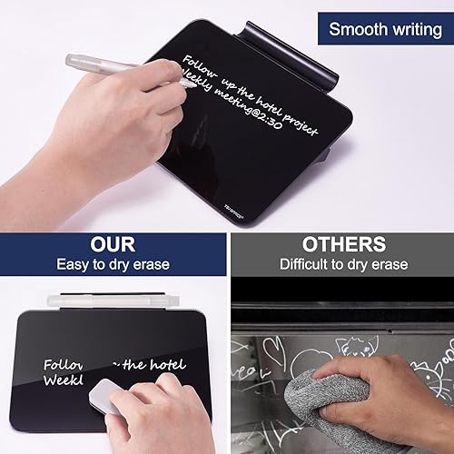 Vista 31 de TSJ OFFICE Pizarra blanca de escritorio pequeña – Pizarra de cristal de borrado en seco de 12 x 8 pulgadas con soporte, tablero de escritorio