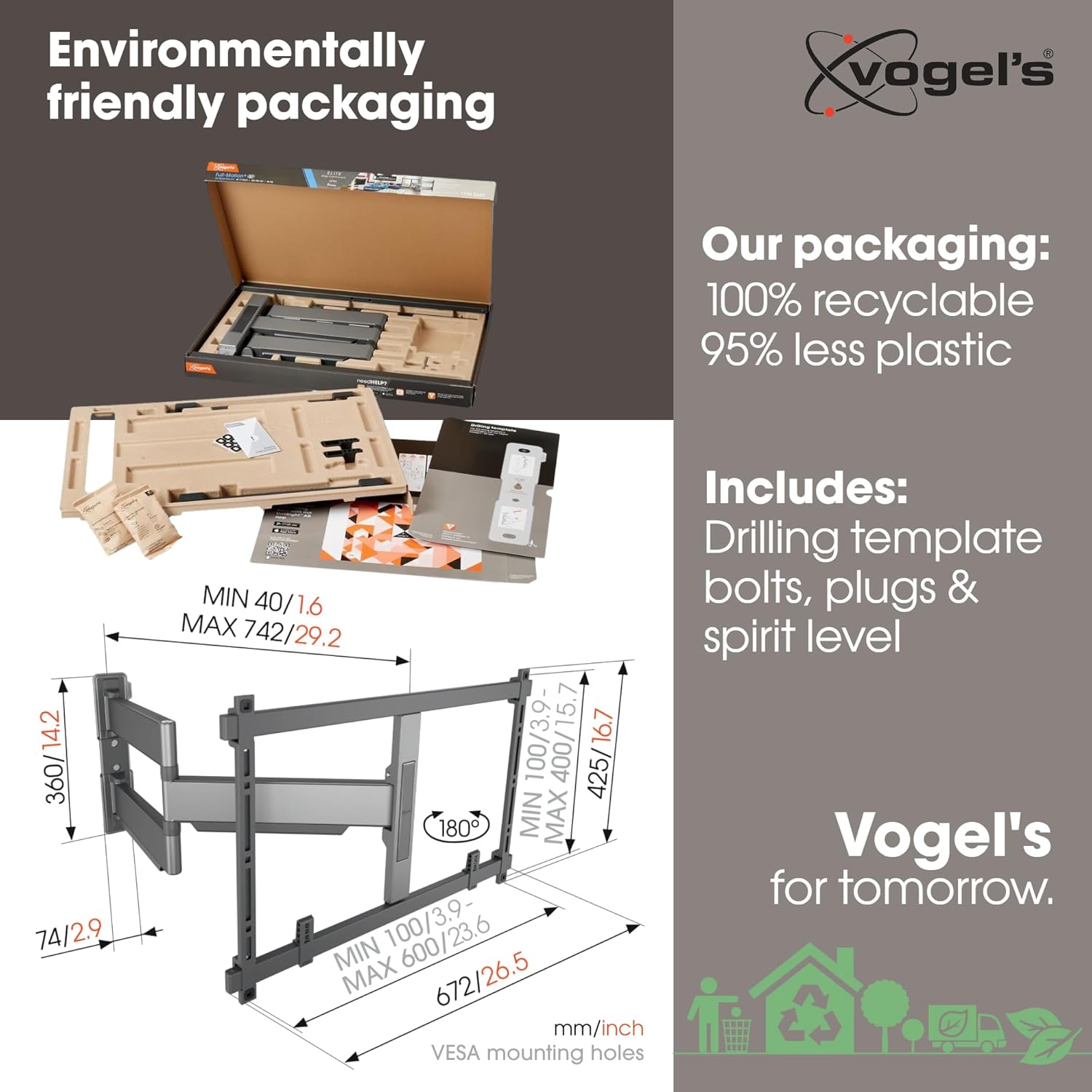 Vogel's TVM 5845 Full-Motion Ultra-Thin TV Wall Bracket for 55-100 inch TVs, Max. 121 lbs, Swivels up to 180°, Full-Motion TV Mount max. VESA 600x400, Universally Compatible