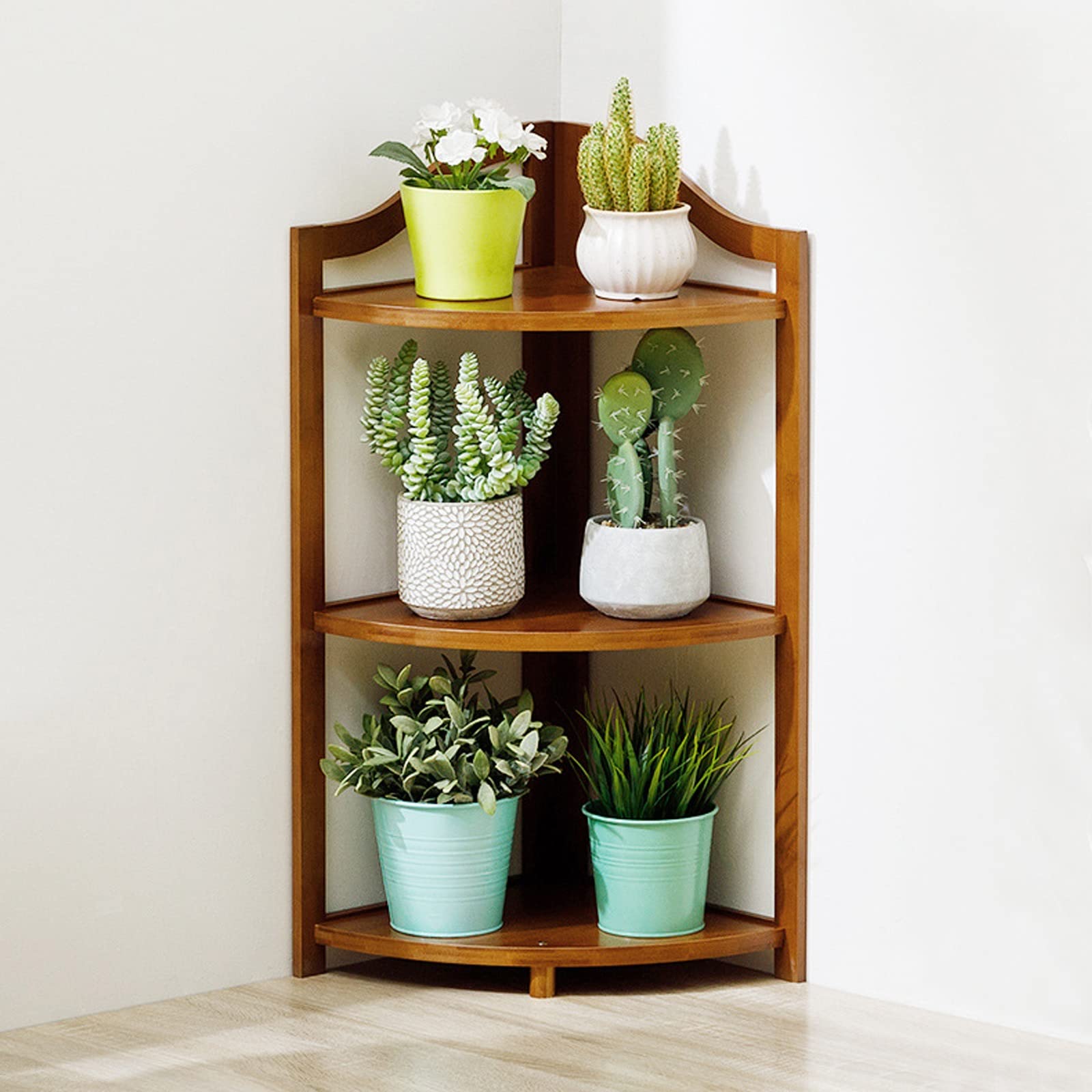 Étagère d'angle multifonction en bambou pour maison, salon et cuisine
