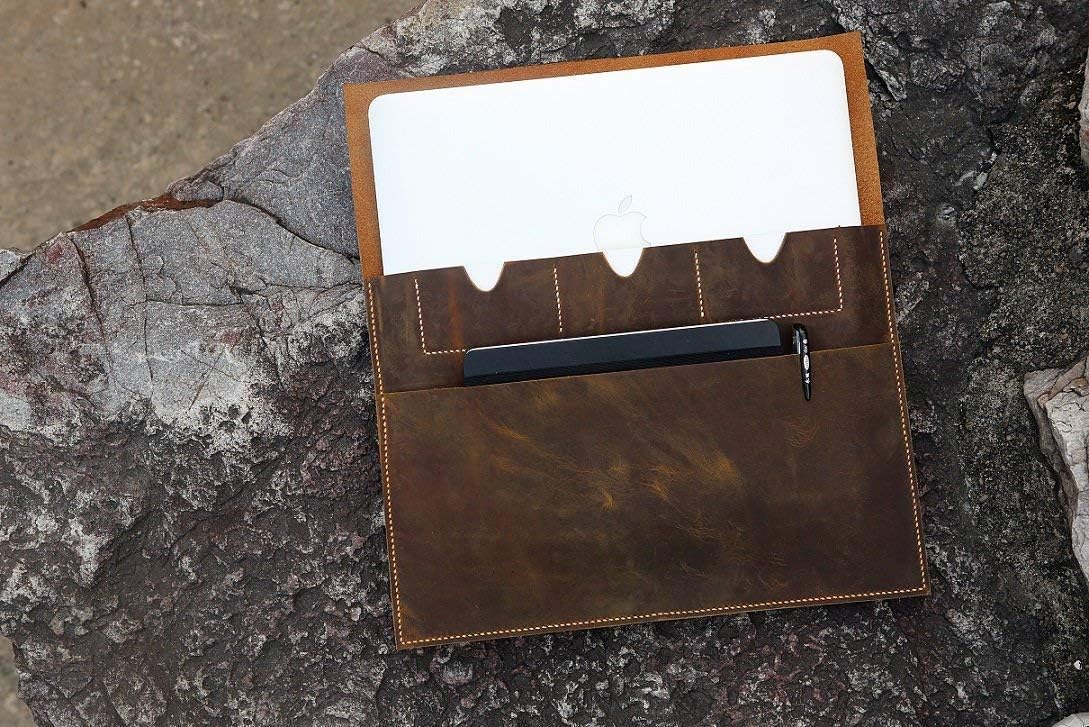 Handmade Genuine Leather Laptop Sleeve Case for MacBook 13-14 Inch,Perfect for Work, Travel, and Office.Personalized Leather case Bag for 2024 MacBook air 15/16 pro -MAC005CZ