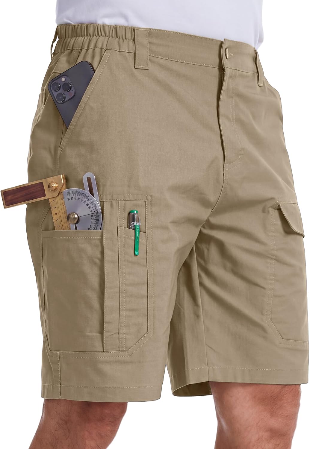 Work Cargo Shorts for Men, Stretch 8‑Pocket Carpenter Utility Shorts