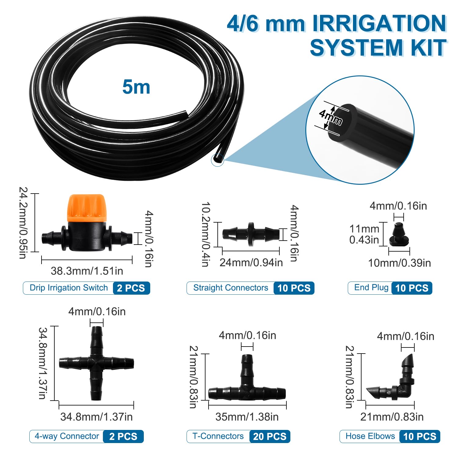 VooGenzek 55 PCS 4/6 mm Irrigation System Kit, 5m Irrigation Hose, DIY Auto Drip Irrigation Kit, with Straight-Through Joints - Image 2