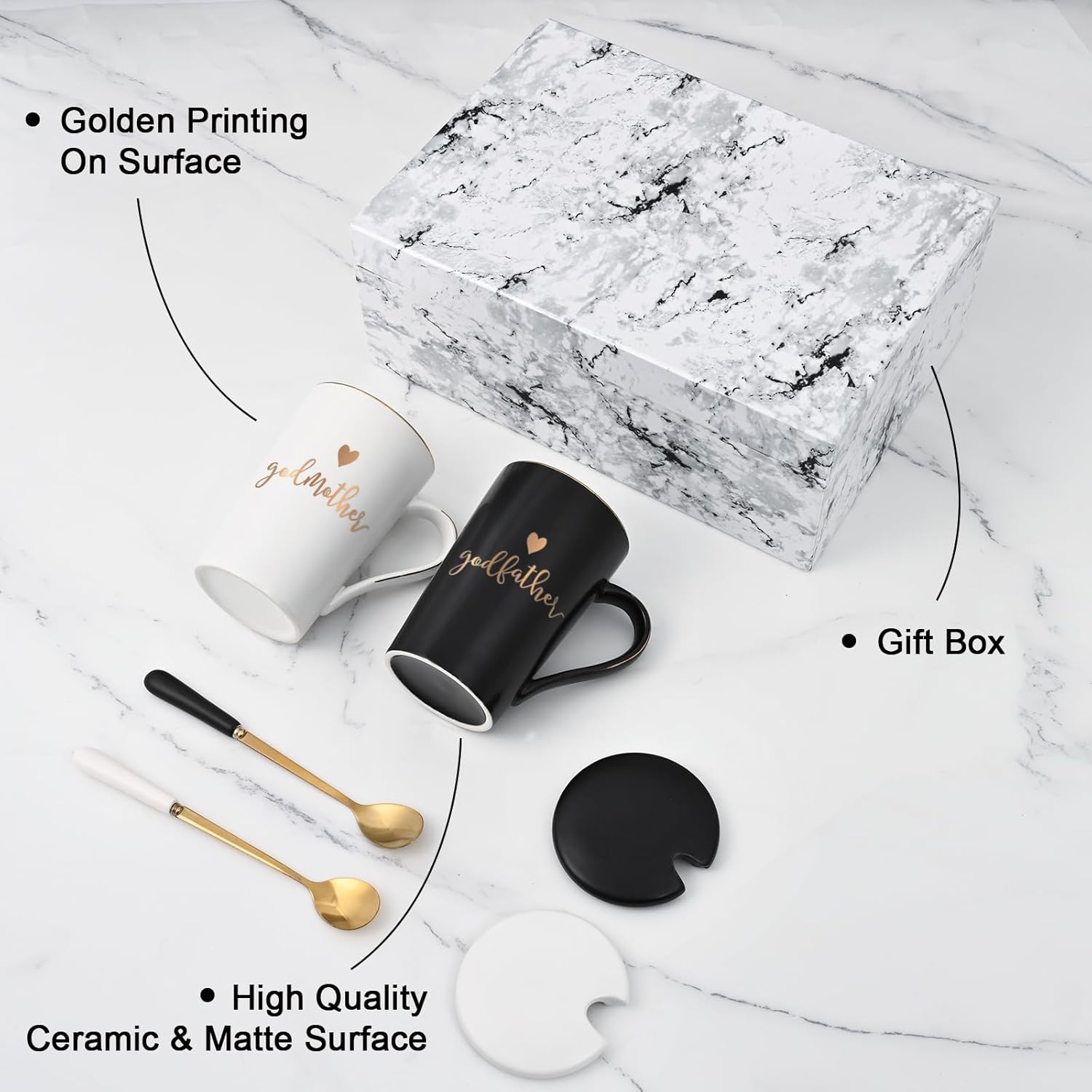 YHRJWN Godparents Proposal Gift, Godmother Godfather Coffee Mug, God Parents Presents Gifts from Godchild, Godparents Gifts for Birthday Christmas Pregnancy Baptism 14 Oz with Gift Box Black - Image 5