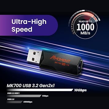 MMOMENT Ultra High Speed Large Capacity MK700 1TB USB Memory Stick, USB 3.2 Gen2, PS4 and PS5 Compatible, External SSD Max Read Speed 1000 MB/s